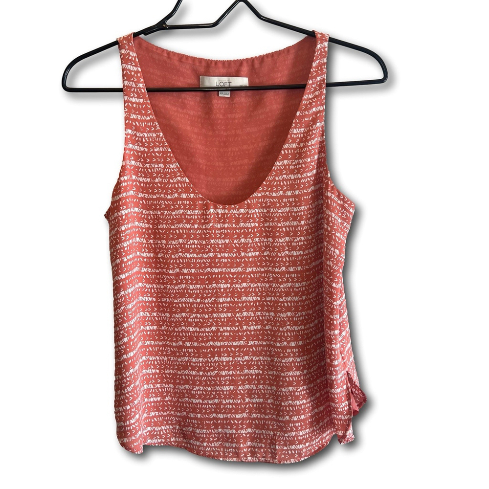 Loft Ann Taylor Sleeveless Blouse Tank Top Size XSP Pink White Lined Geometric